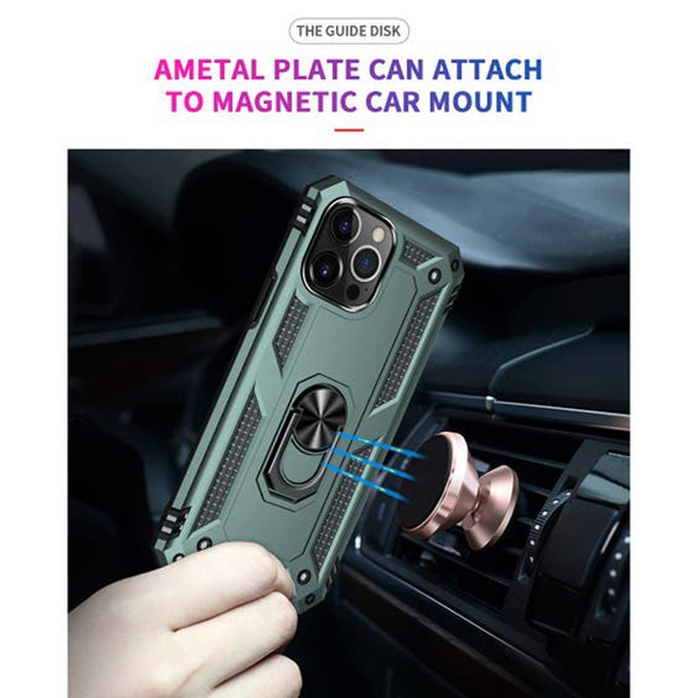 iPhone 14 Pro Max Magnetic Ring Kickstand Hybrid Phone Case - Dark Green