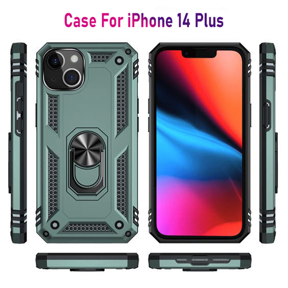 iPhone 14 Plus Magnetic Ring Kickstand Hybrid Phone Case - Dark Green