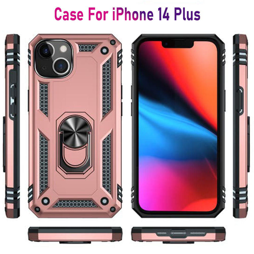 iPhone 14 Plus Magnetic Ring Kickstand Hybrid Phone Case - RoseGold