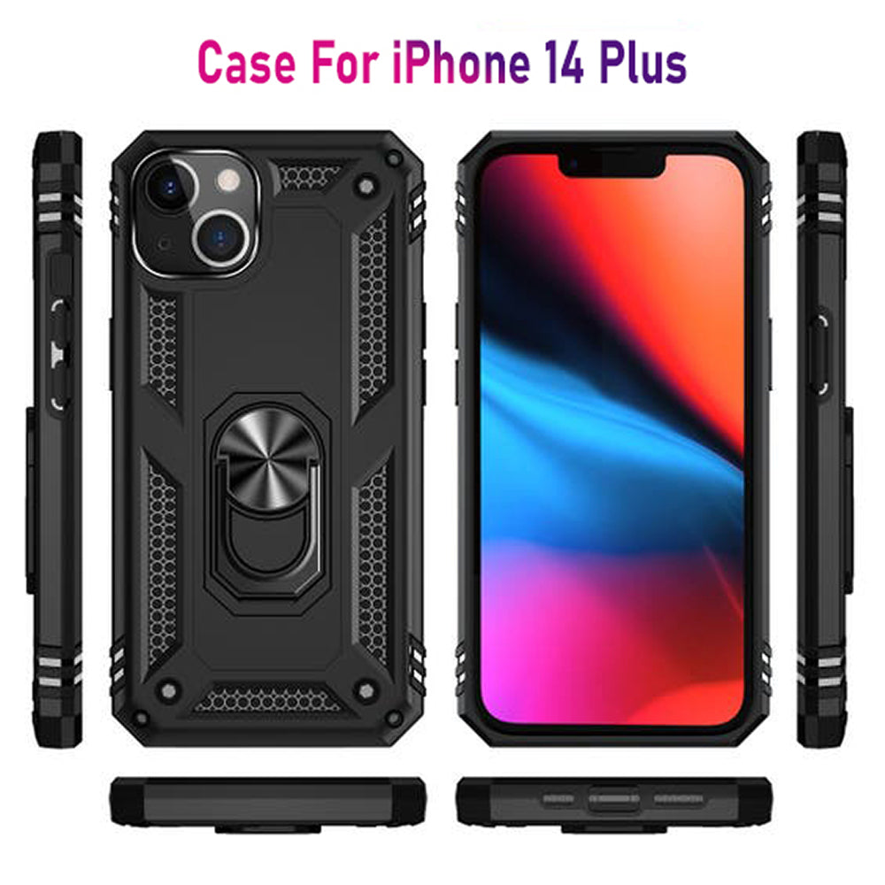iPhone 14 Plus Magnetic Ring Kickstand Hybrid Phone Case - Black