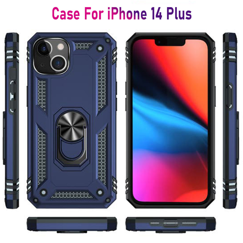 iPhone 14 Plus Magnetic Ring Kickstand Hybrid Phone Case - Blue