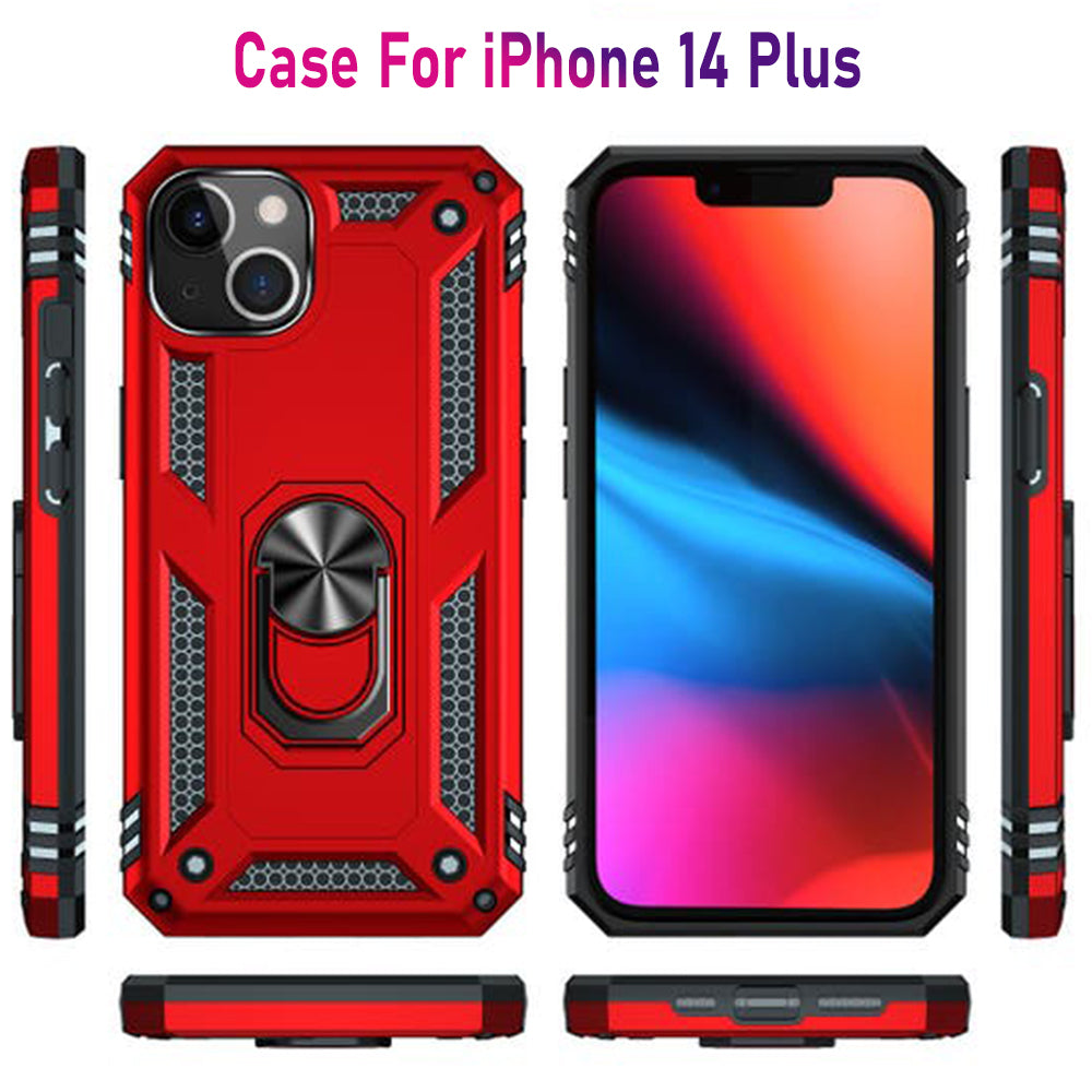 iPhone 14 Plus Magnetic Ring Kickstand Hybrid Phone Case - Red
