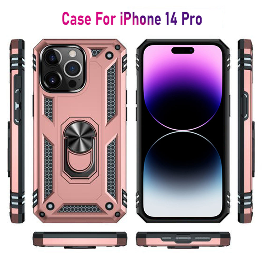 iPhone 14 Pro Magnetic Ring Kickstand Hybrid Phone Case - RoseGold