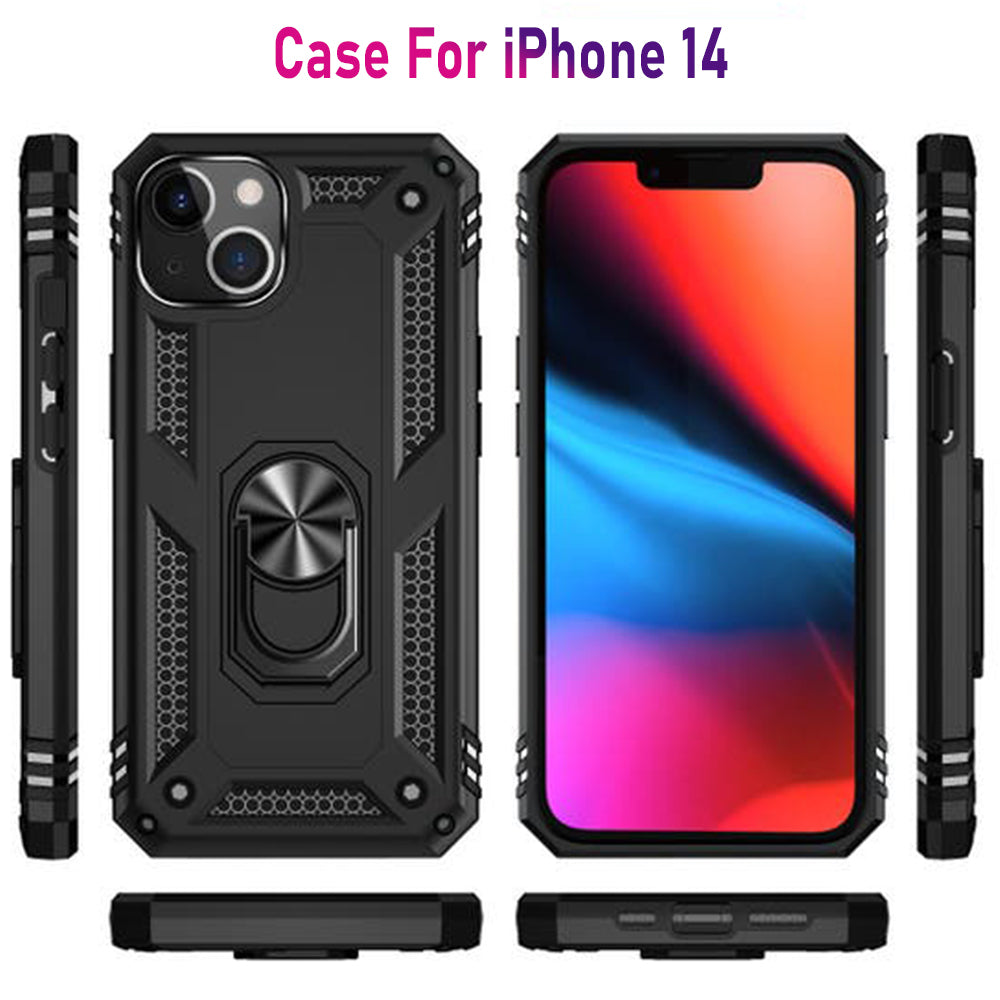 iPhone 14 Magnetic Ring Kickstand Hybrid Phone Case - Black