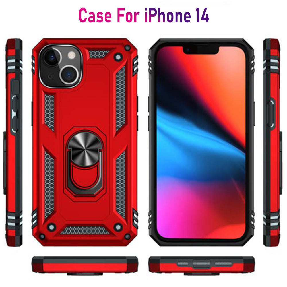 iPhone 14 Magnetic Ring Kickstand Hybrid Phone Case - Red