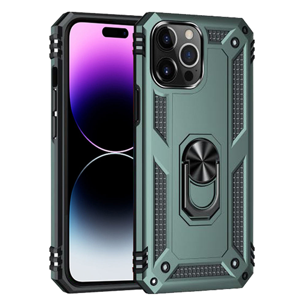 iPhone 14 Pro Max Magnetic Ring Kickstand Hybrid Phone Case - Dark Green