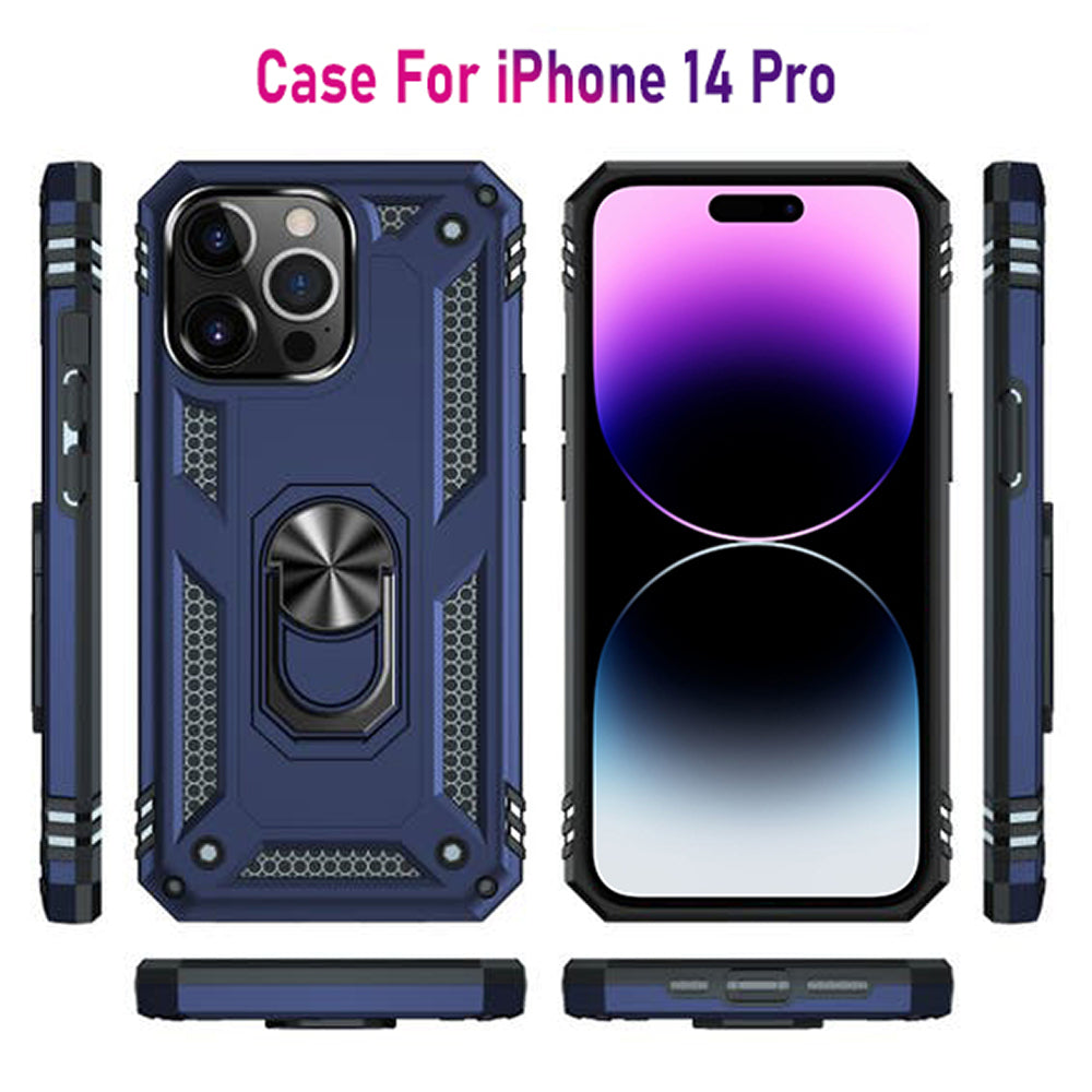 iPhone 14 Pro Magnetic Ring Kickstand Hybrid Phone Case - Blue