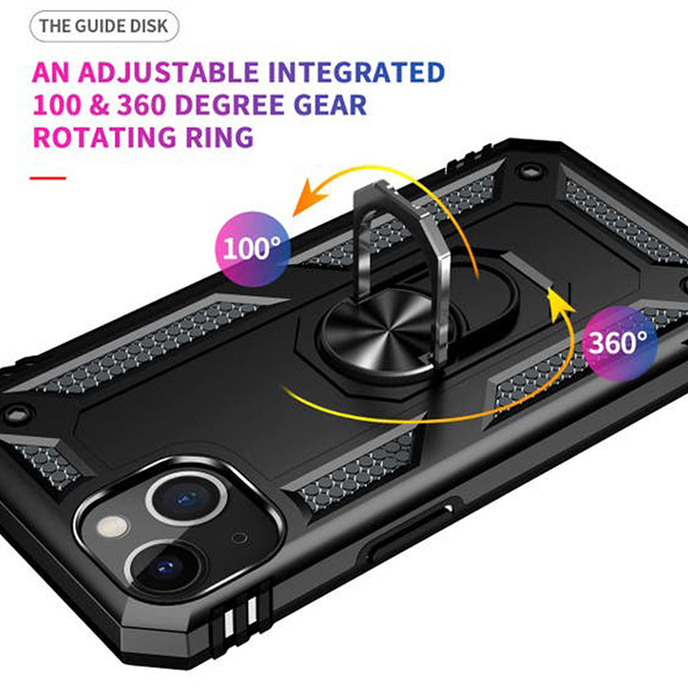 iPhone 14 Magnetic Ring Kickstand Hybrid Phone Case - Black