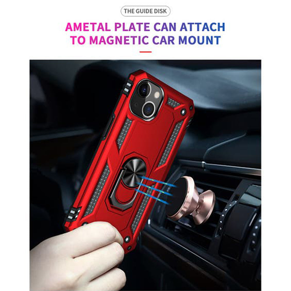 iPhone 14 Magnetic Ring Kickstand Hybrid Phone Case - Red