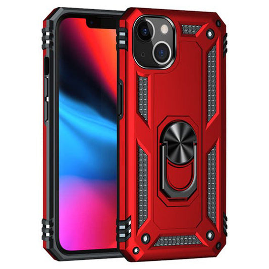 iPhone 14 Plus Magnetic Ring Kickstand Hybrid Phone Case - Red