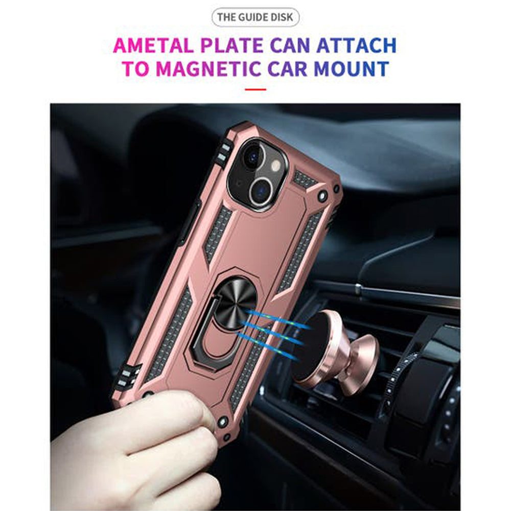 iPhone 14 Magnetic Ring Kickstand Hybrid Phone Case - RoseGold