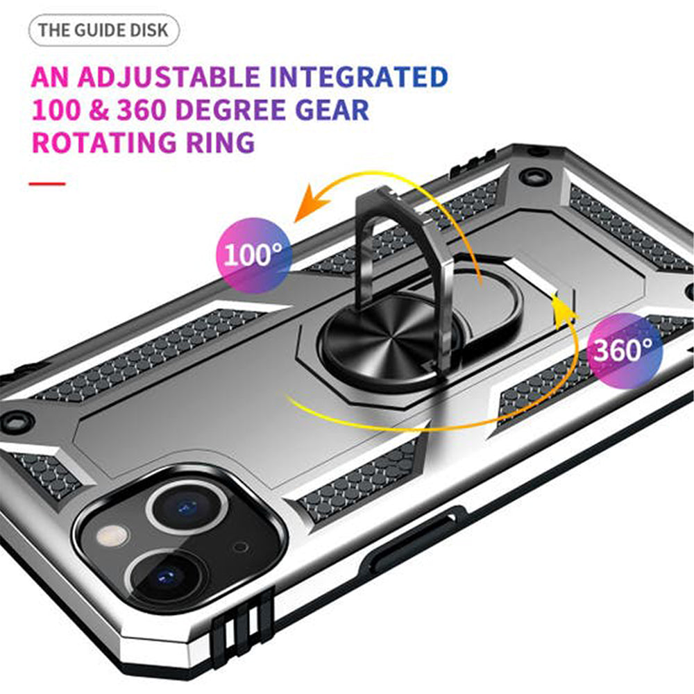 iPhone 14 Magnetic Ring Kickstand Hybrid Phone Case - Silver