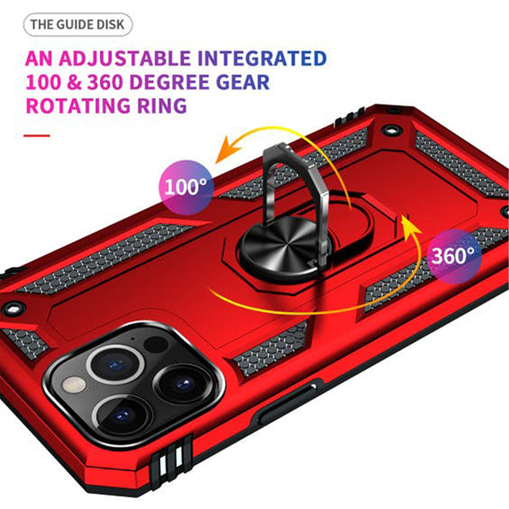 iPhone 14 Pro Magnetic Ring Kickstand Hybrid Phone Case - Red