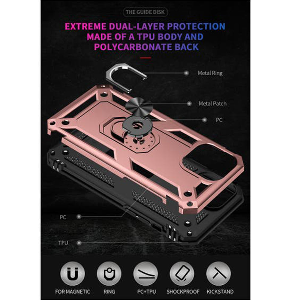 iPhone 14 Pro Max Magnetic Ring Kickstand Hybrid Phone Case - RoseGold