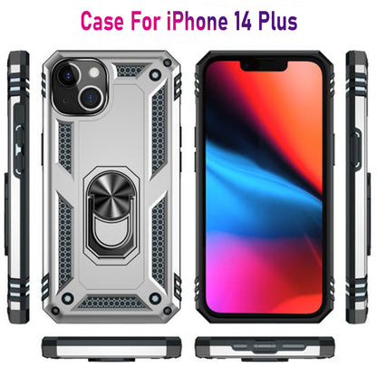 iPhone 14 Plus Magnetic Ring Kickstand Hybrid Phone Case - Silver