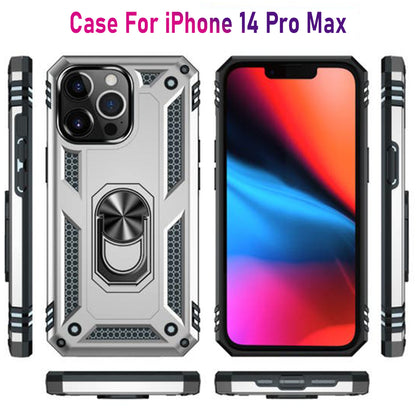 iPhone 14 Pro Max Magnetic Ring Kickstand Hybrid Phone Case - Silver