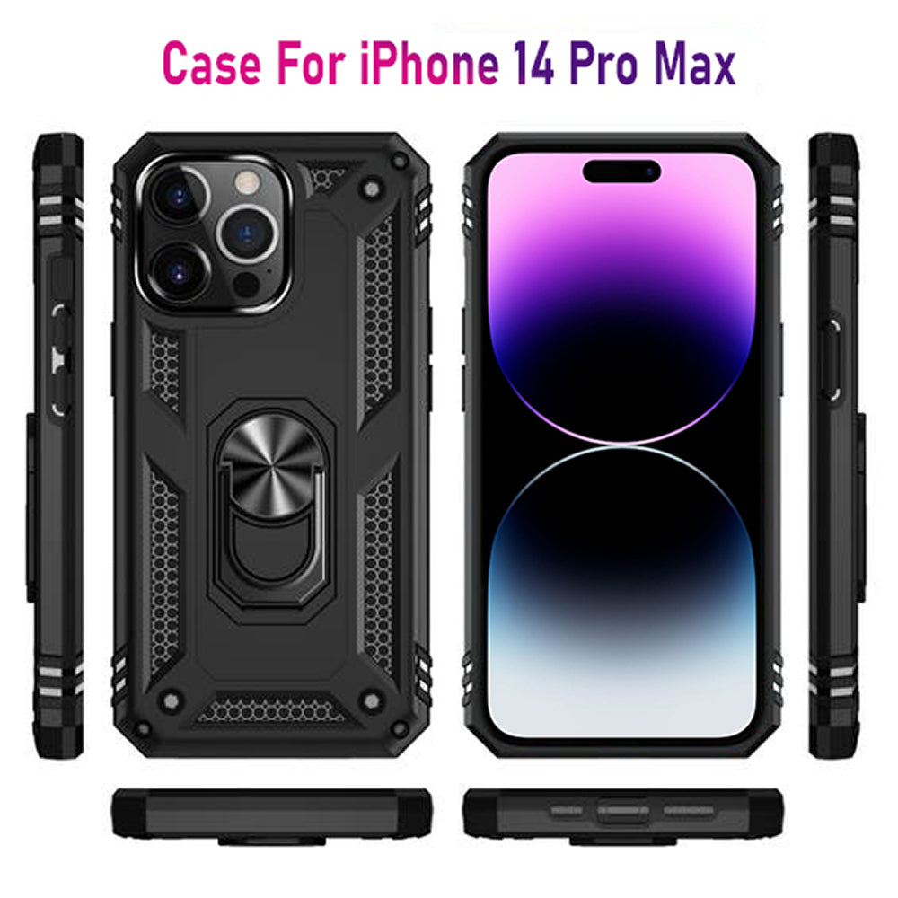 iPhone 14 Pro Max Magnetic Ring Kickstand Hybrid Phone Case - Black