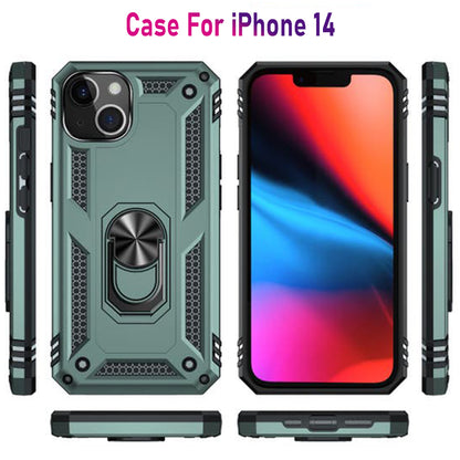 iPhone 14 Magnetic Ring Kickstand Hybrid Phone Case - Dark Green