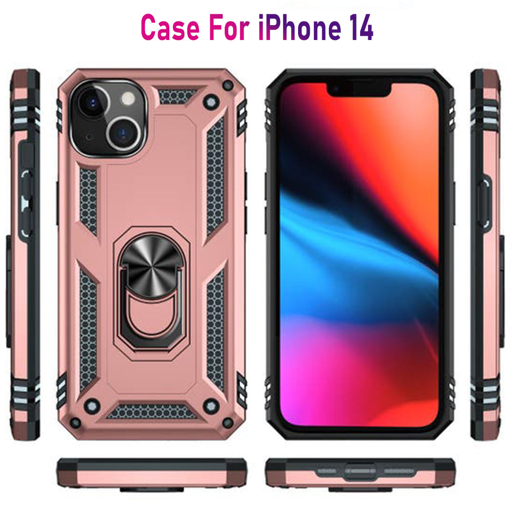 iPhone 14 Magnetic Ring Kickstand Hybrid Phone Case - RoseGold