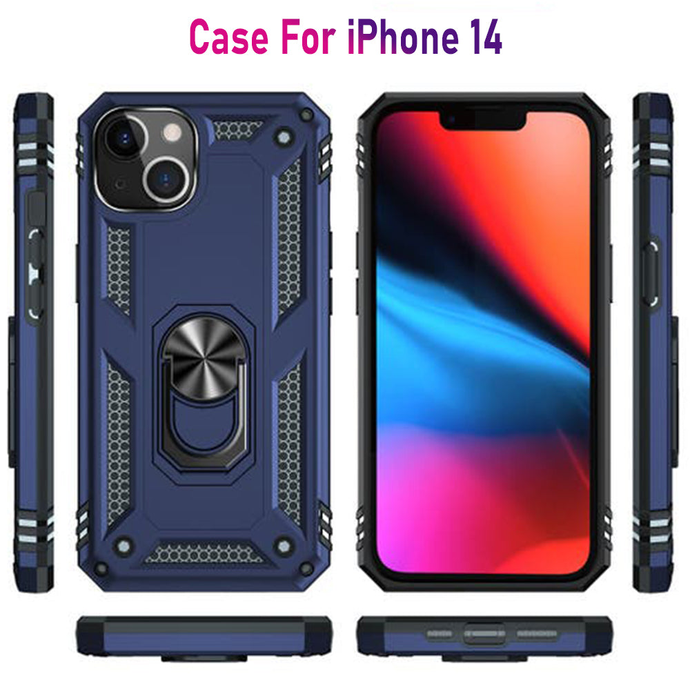 iPhone 14 Magnetic Ring Kickstand Hybrid Phone Case - Blue