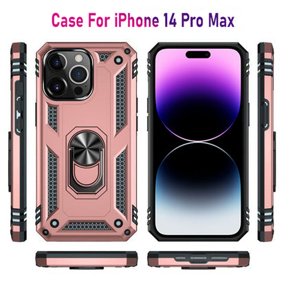 iPhone 14 Pro Max Magnetic Ring Kickstand Hybrid Phone Case - RoseGold