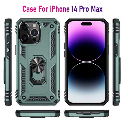 iPhone 14 Pro Max Magnetic Ring Kickstand Hybrid Phone Case - Dark Green