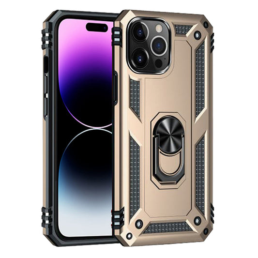 iPhone 14 Pro Max Magnetic Ring Kickstand Hybrid Phone Case - Gold