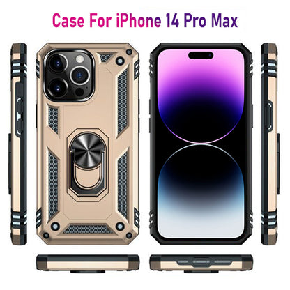 iPhone 14 Pro Max Magnetic Ring Kickstand Hybrid Phone Case - Gold