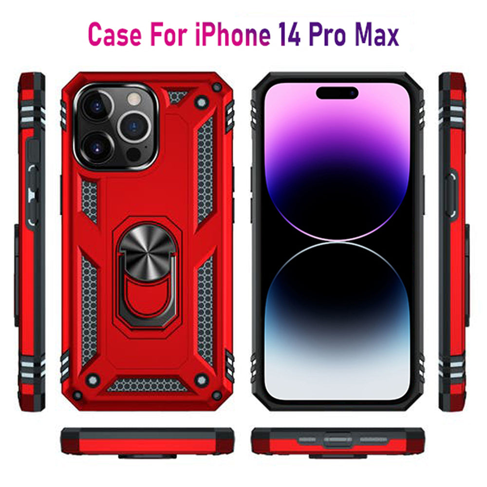 iPhone 14 Pro Max Magnetic Ring Kickstand Hybrid Phone Case - Red