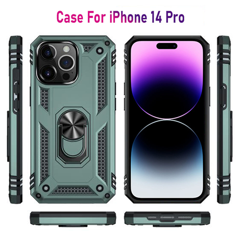 iPhone 14 Pro Magnetic Ring Kickstand Hybrid Phone Case - Dark Green