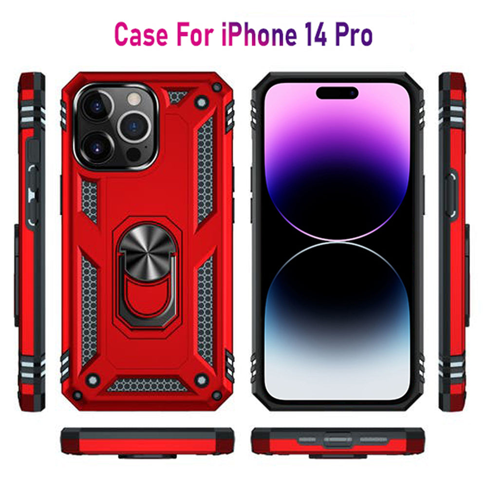 iPhone 14 Pro Magnetic Ring Kickstand Hybrid Phone Case - Red